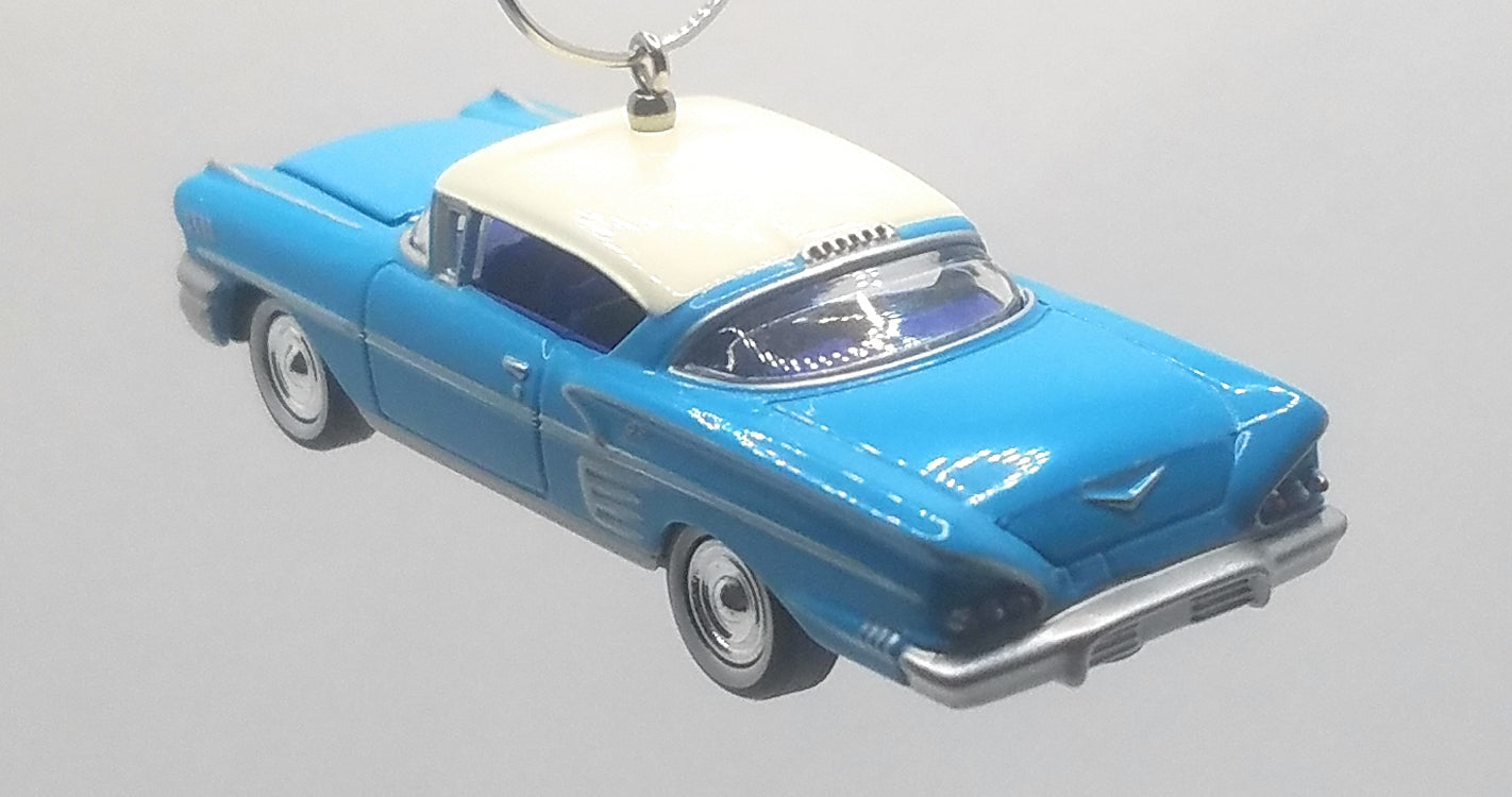 Christmas Ornament for 1958 Chevy Impala Light Blue/White Roof