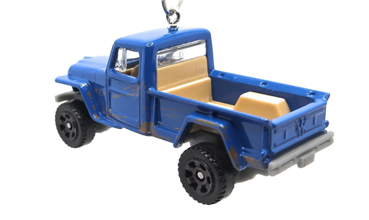 Jeep Willy Pickup Truck Blue Christmas Ornament