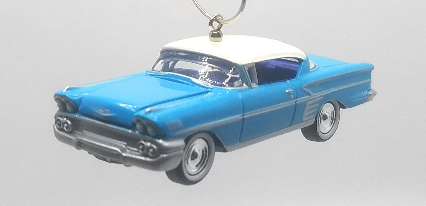Christmas Ornament for 1958 Chevy Impala Light Blue/White Roof