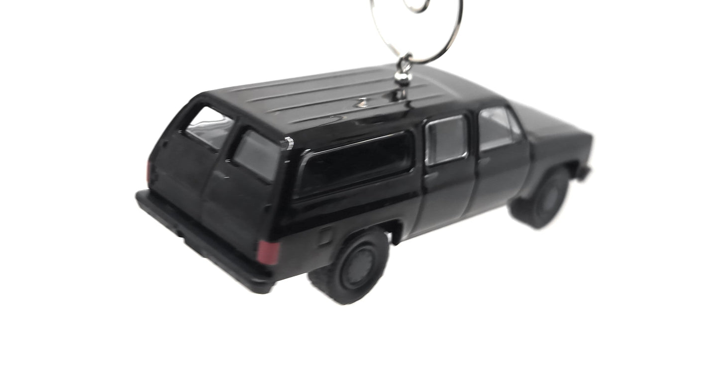 1985 Chevy Suburban C-10 Custom Deluxe Black Christmas Ornament