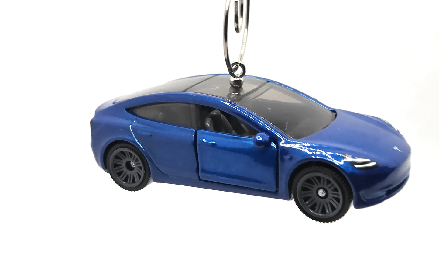 Tesla Model 3 Blue Christmas Ornament