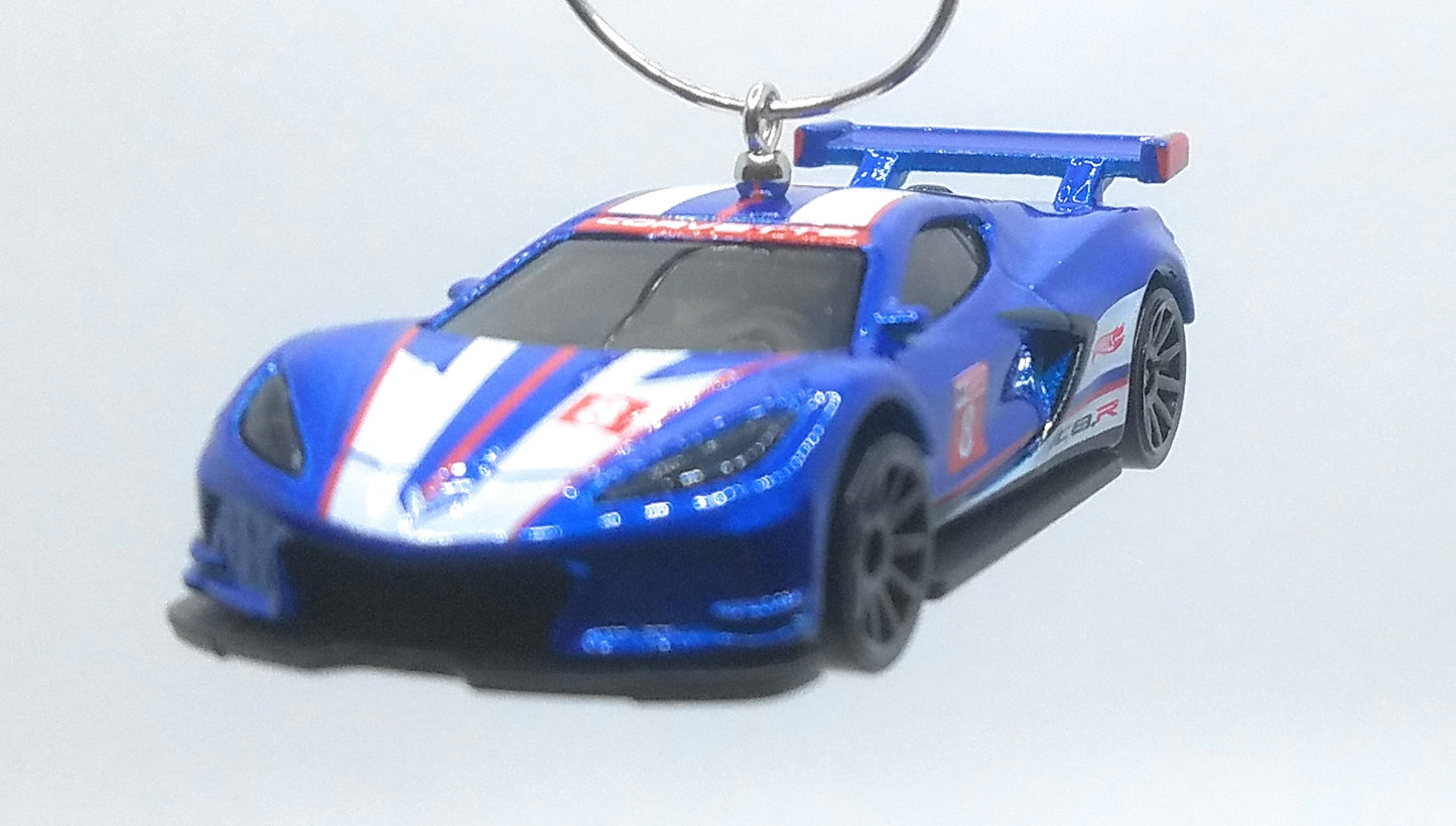Chevy Corvette C8.R Blue/White Stripes Christmas Ornament