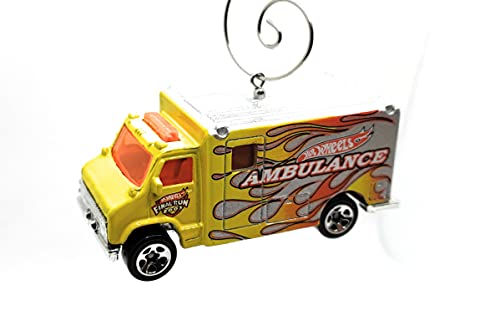 Ambulance Yellow with Flames Christmas Ornament