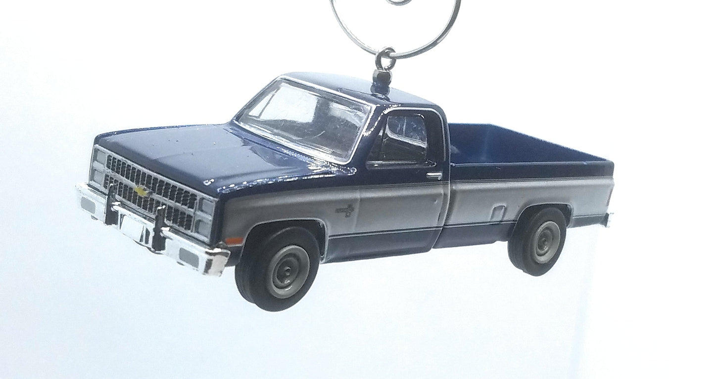 1982 Chevy C-10 Silverado Pickup Truck Blue Silver Christmas Ornament