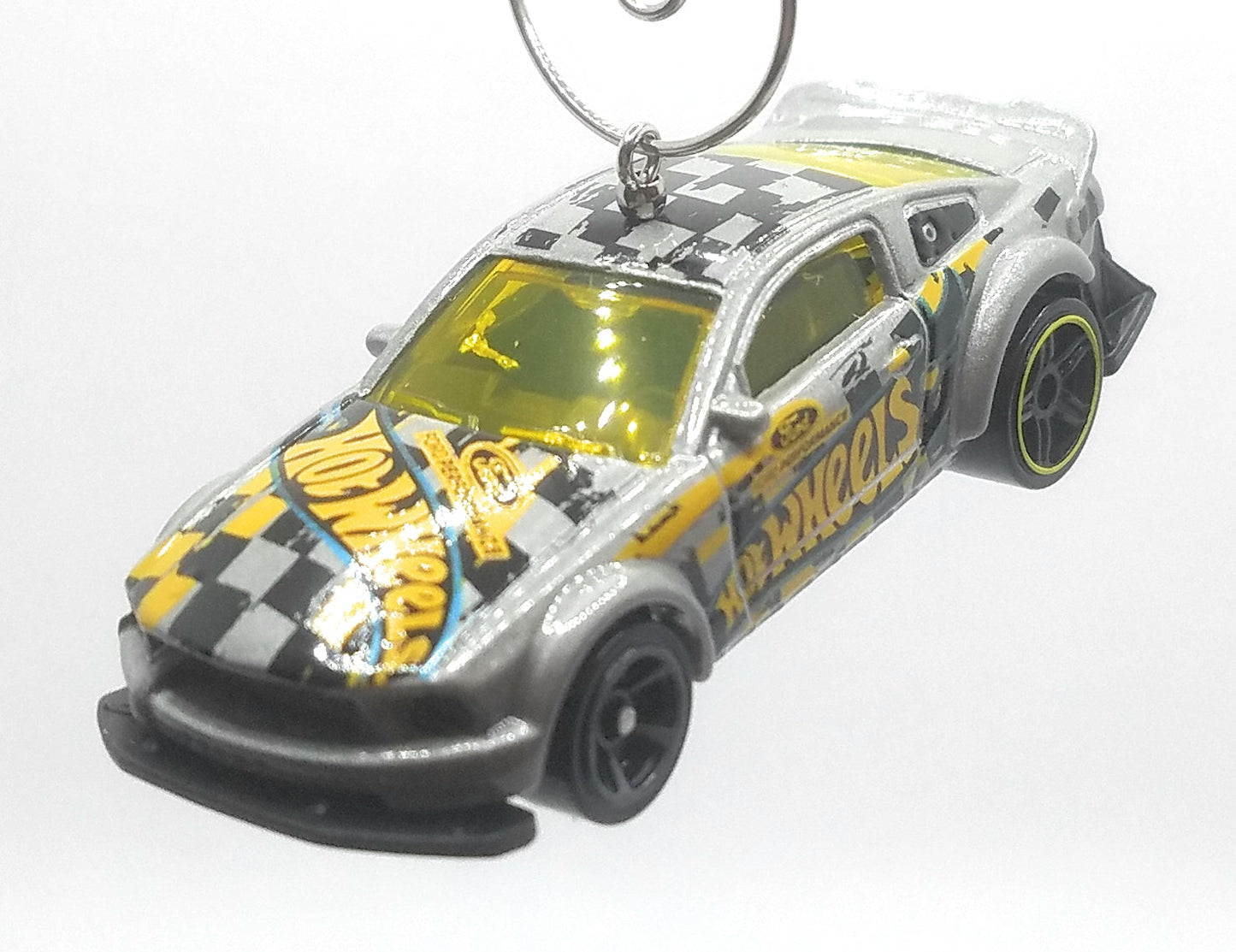 2005 Ford Mustang Grey Black Yellow Checkered Christmas Ornament