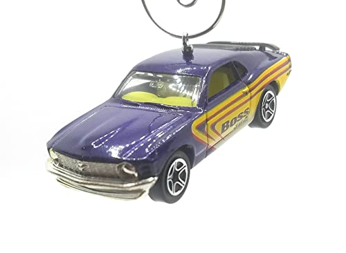 1970 Boss Ford Mustang Purple Yellow Christmas Ornament