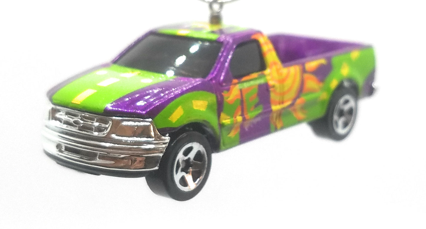 1997 Ford F-150 Pick-Up Truck Purple Green Stripes Christmas Ornament
