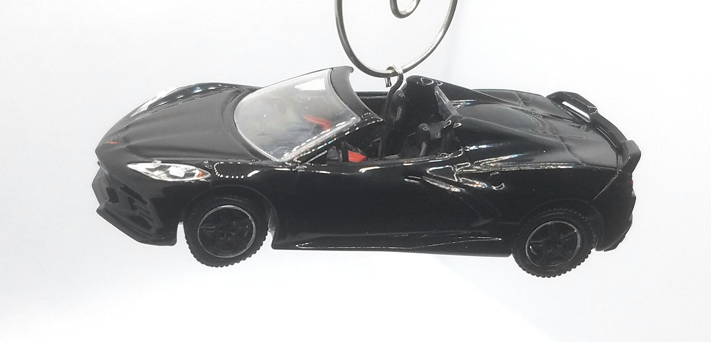 2020 Chevy Corvette C8 Black w Chrome Wheels GL Christmas Ornament
