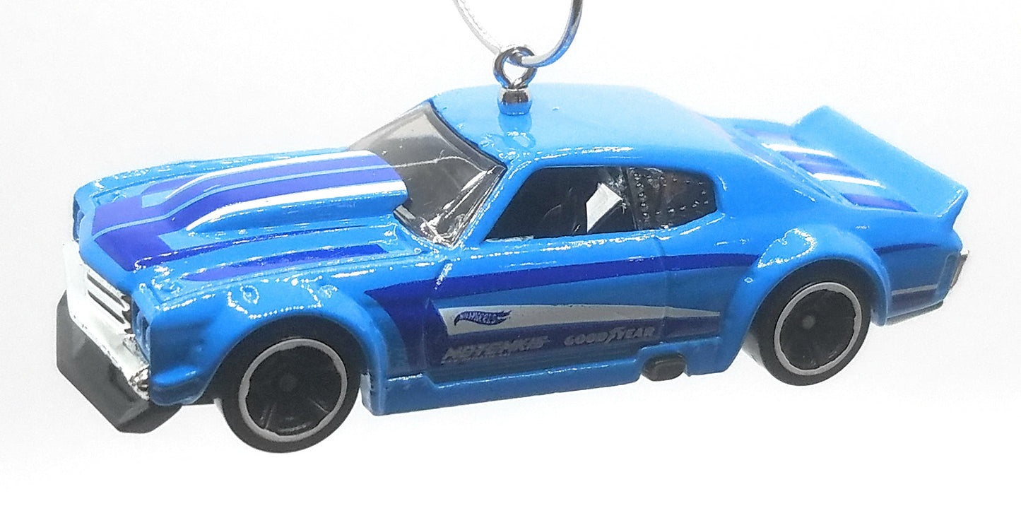1970 Chevy Chevelle SS Blue White Stripes Christmas Ornament
