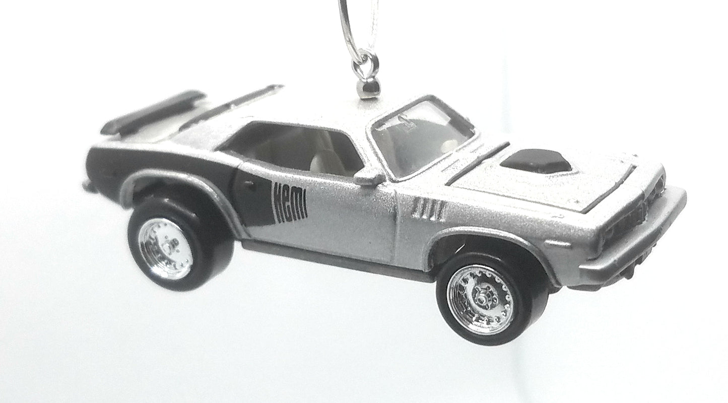 1971 Plymouth Hemi Cuda Barracuda Silver Black Christmas Ornament