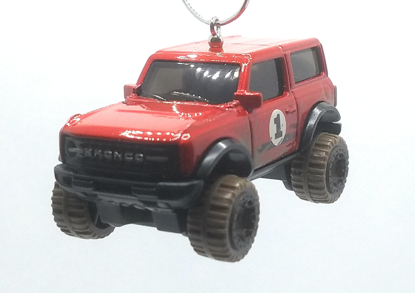 2021 Ford Bronco Red/# 1 White Decal Christmas Ornament