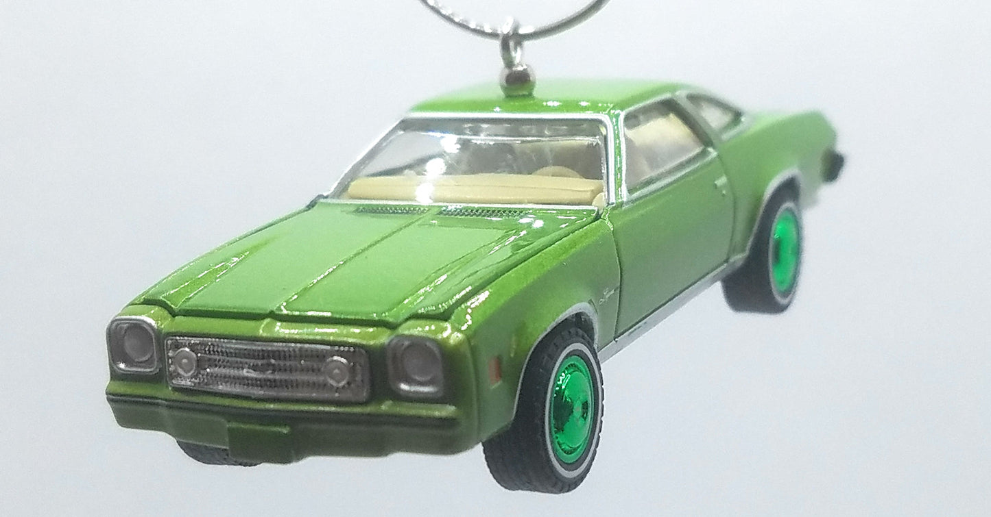1973 Chevy Chevelle Laguna Colonade Hardtop Coupe Green/Green Rims Ltd Ed Christmas Ornament