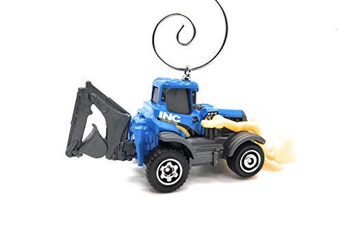 Backhoe Tractor Dozer Custom Diecast Blue Christmas Ornament