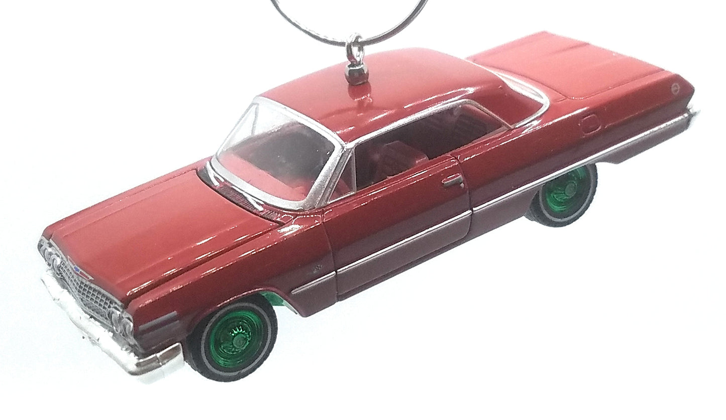 1963 Chevy Impala Sports Coupe Lowrider Red Green Rims Ltd Ed Christmas Ornament