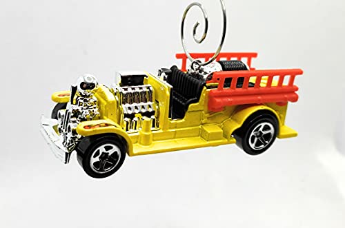 Antique Hot Rod Fire Engine Yellow Christmas Ornament