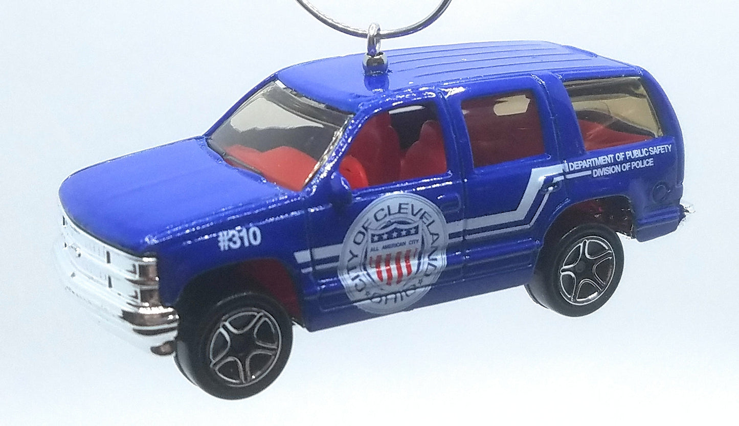 1997 Chevy Tahoe Police Vehicle Blue Christmas Ornament