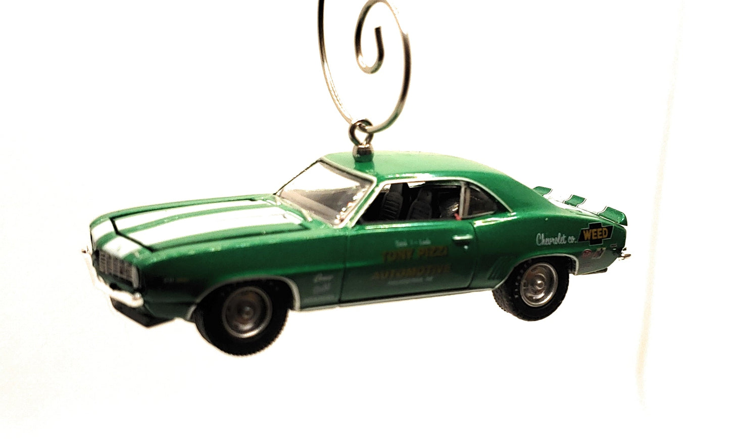1969 Chevy Camaro Z28 Green White Stripe Christmas Ornament