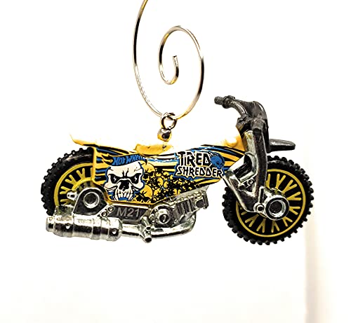 Motorcycle Dirt Bike Yellow w Skulls Christmas Ornament