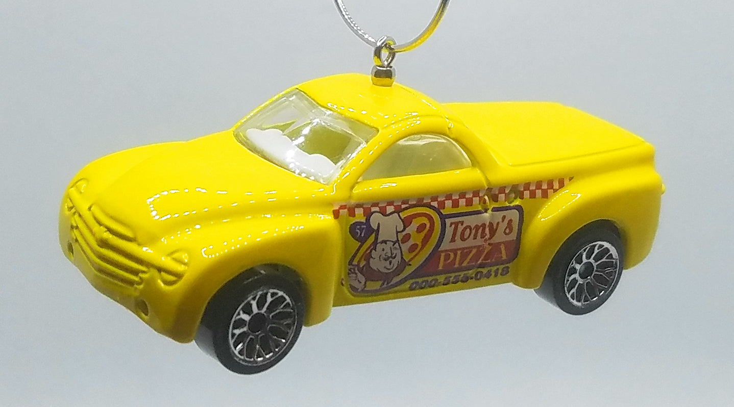 Chevy SSR Tonys Pizza Delivery Yellow Christmas Ornament