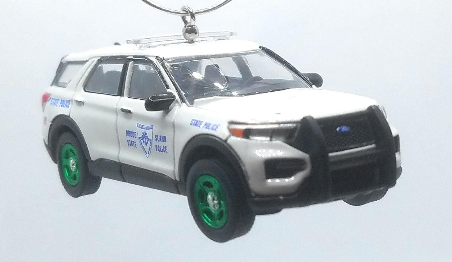 2020 Ford Police Interceptor Utility Rhode Island White/Green Rims Ltd Ed Christmas Ornament