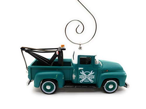 1956 Ford F-100 Tow Truck Custom Diecast Green Christmas Ornament