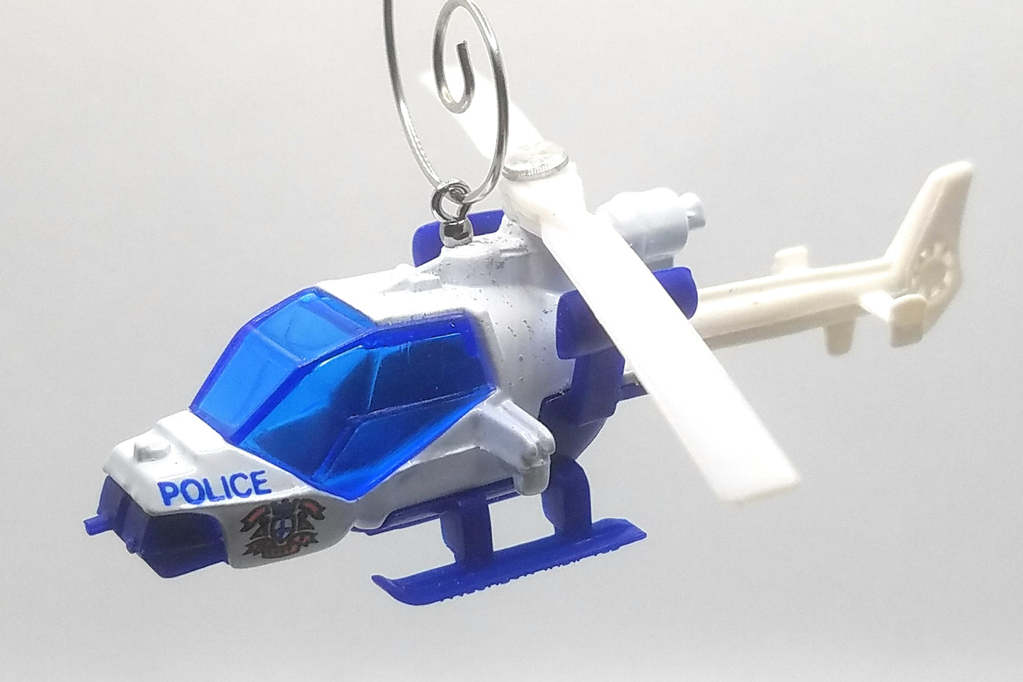 Mission Helicopter Police Force White Blue Christmas Ornament