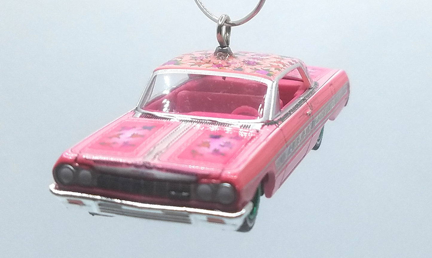 1964 Chevy Impala Pink/Roses Lowrider Green Rims Ltd Ed Christmas Ornament