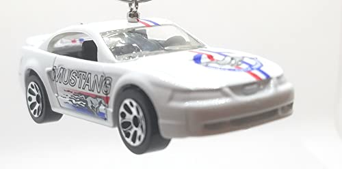 1999 Ford Mustang Coupe White Red Blue Stripes Christmas Ornament