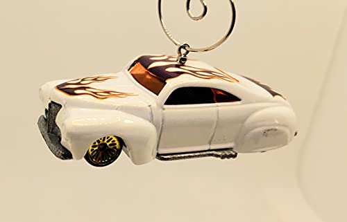 1941 Ford Coupe Trail Dragger White with Flames Christmas Ornament