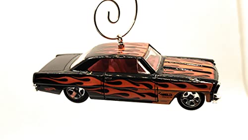 1966 for Chevy Nova Black w Flames Christmas Ornament