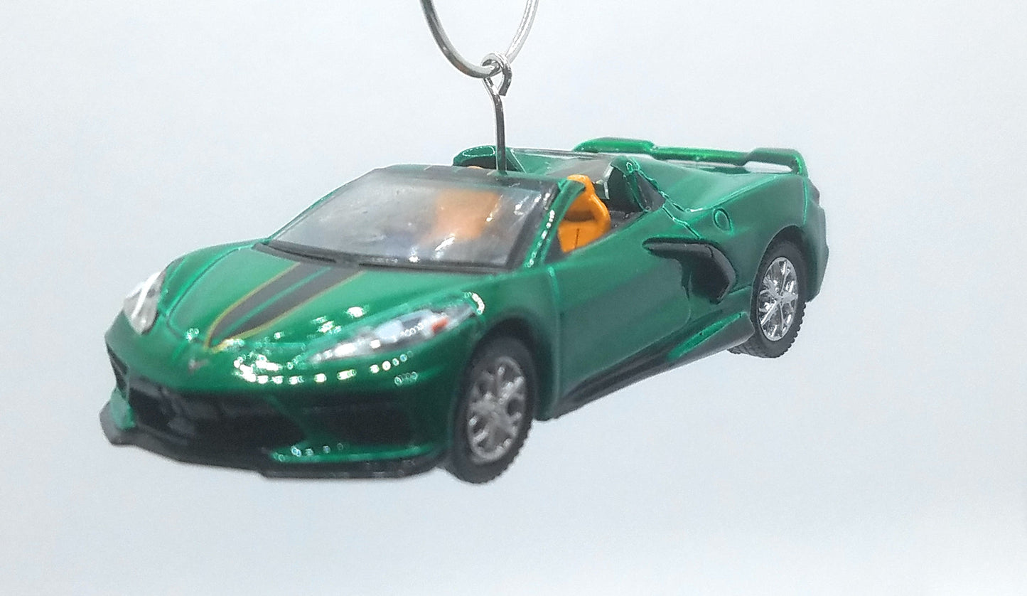 2020 Chevy Corvette C8 Convertible Green/Black Stripes Ltd Ed Christmas Ornament