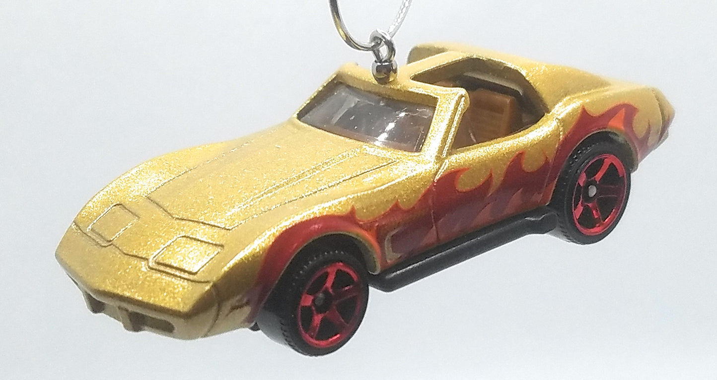 Chevy Corvette T-Top Gold Red Flames Christmas Ornament