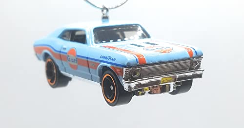 1968 Chevy Nova Light Blue Orange Stripes Christmas Ornament