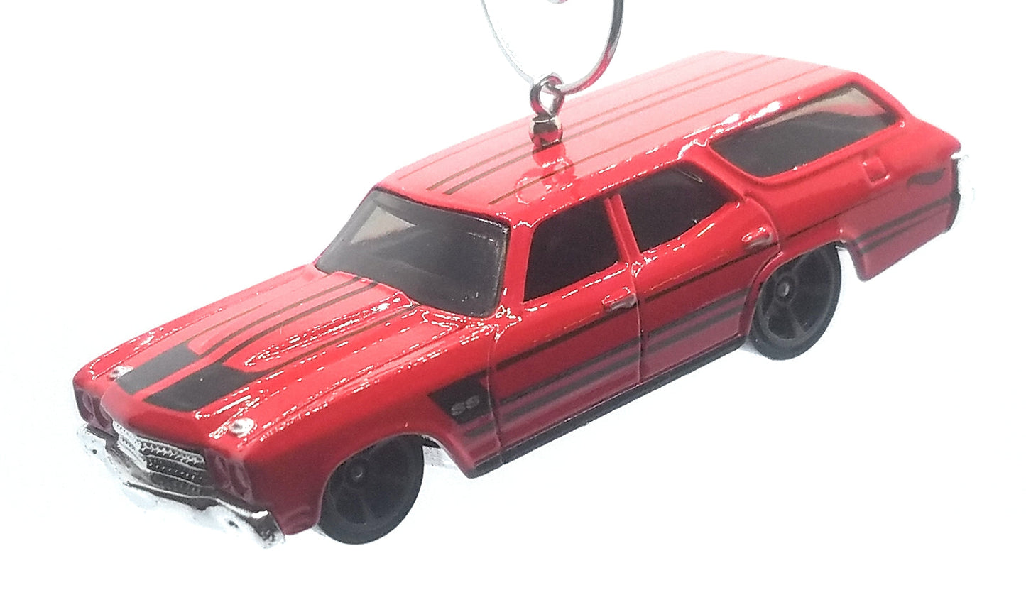 1970 Chevy Chevelle SS Wagon Red Black Stripes Christmas Ornament