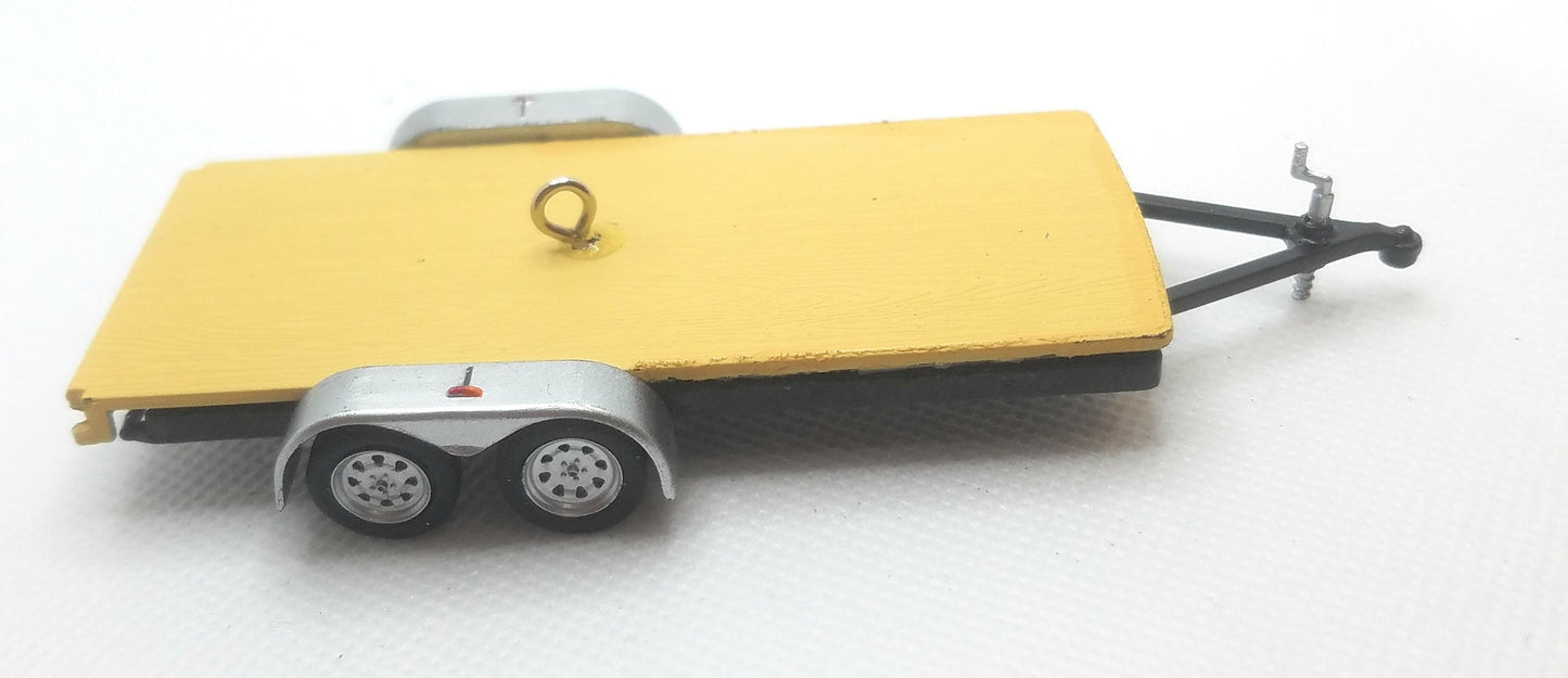 Flatbed Trailer Car Hauler Black with Silver Fenders Christmas Ornament