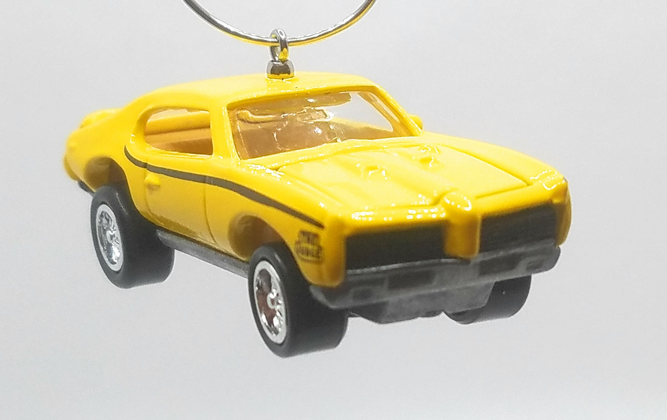 1969 Pontiac GTO Judge Yellow Black Side Stripe Christmas Ornament