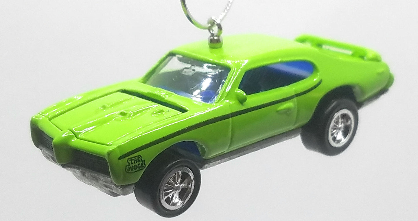 1969 Pontiac GTO Judge Lime Green Black Stripes Christmas Ornament