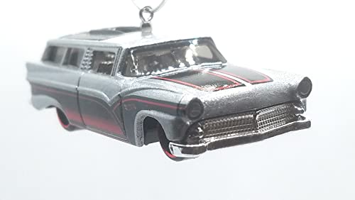 1955 Ford Ranch Wagon 8 Crate Silver Christmas Ornament