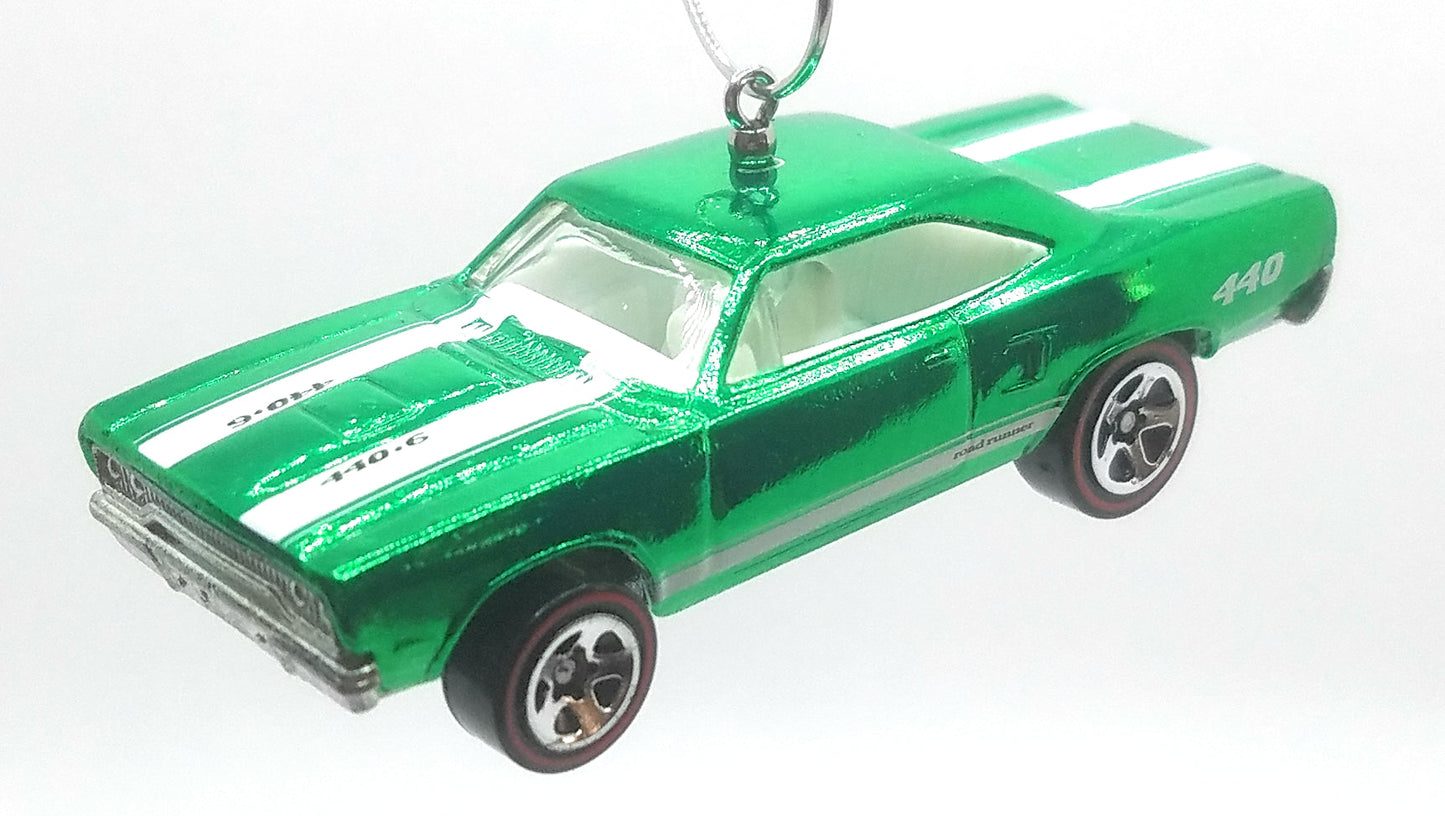 1970 Plymouth Roadrunner Green White Stripes Christmas Ornament