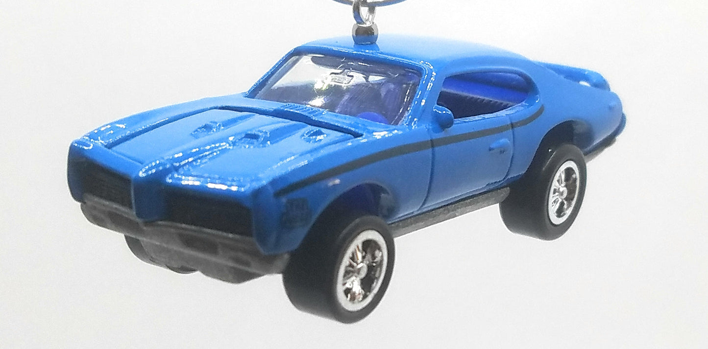 1969 Pontiac GTO Judge Blue Black Side Stripes Christmas Ornament