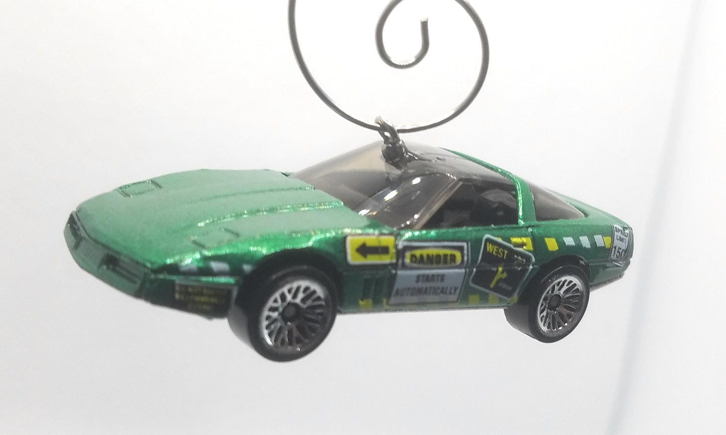 1980s Chevy Corvette Green with Signs Christmas Ornament