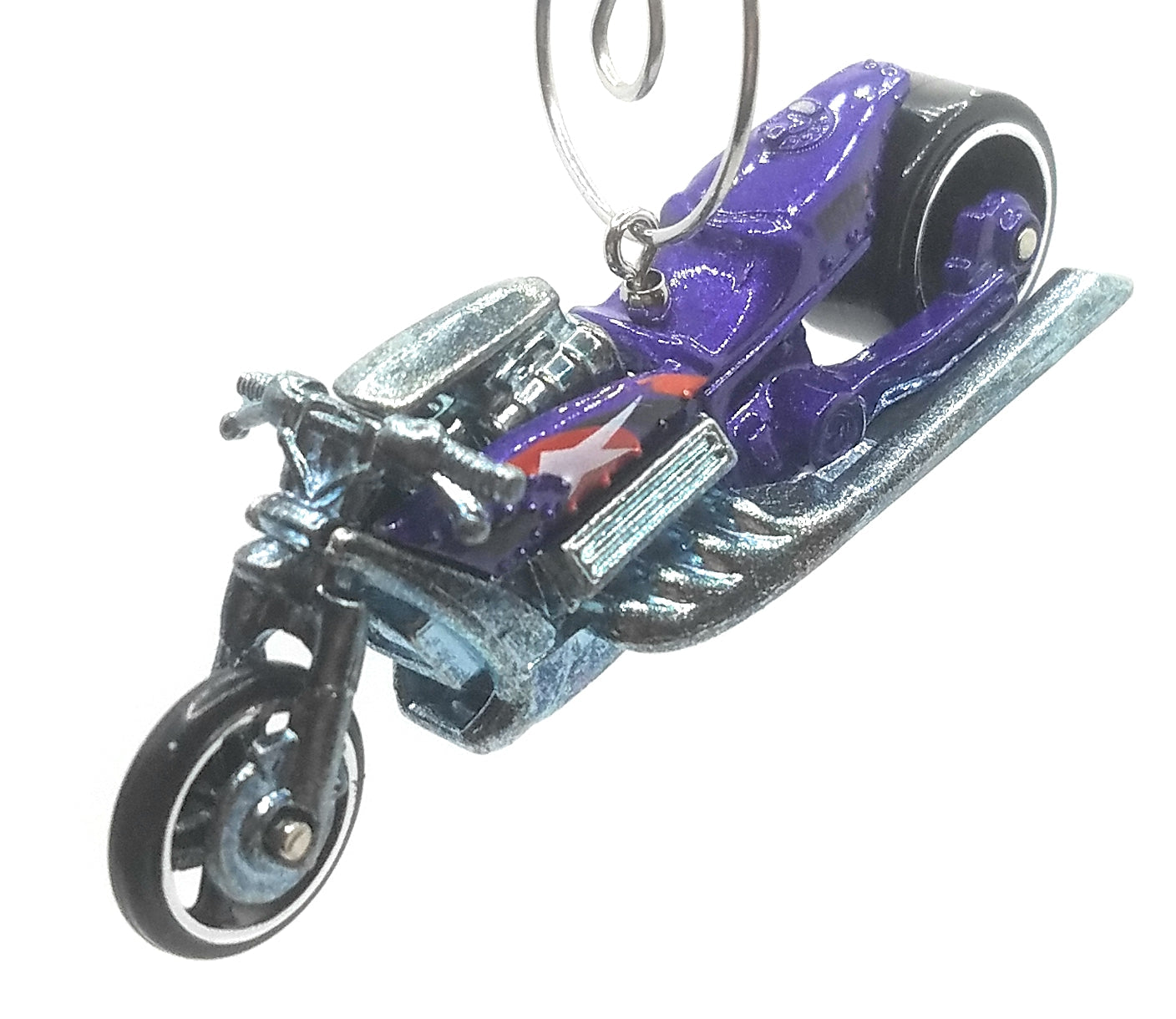 Corvair Airy 8 Motorcycle Purple Silver Christmas Ornament