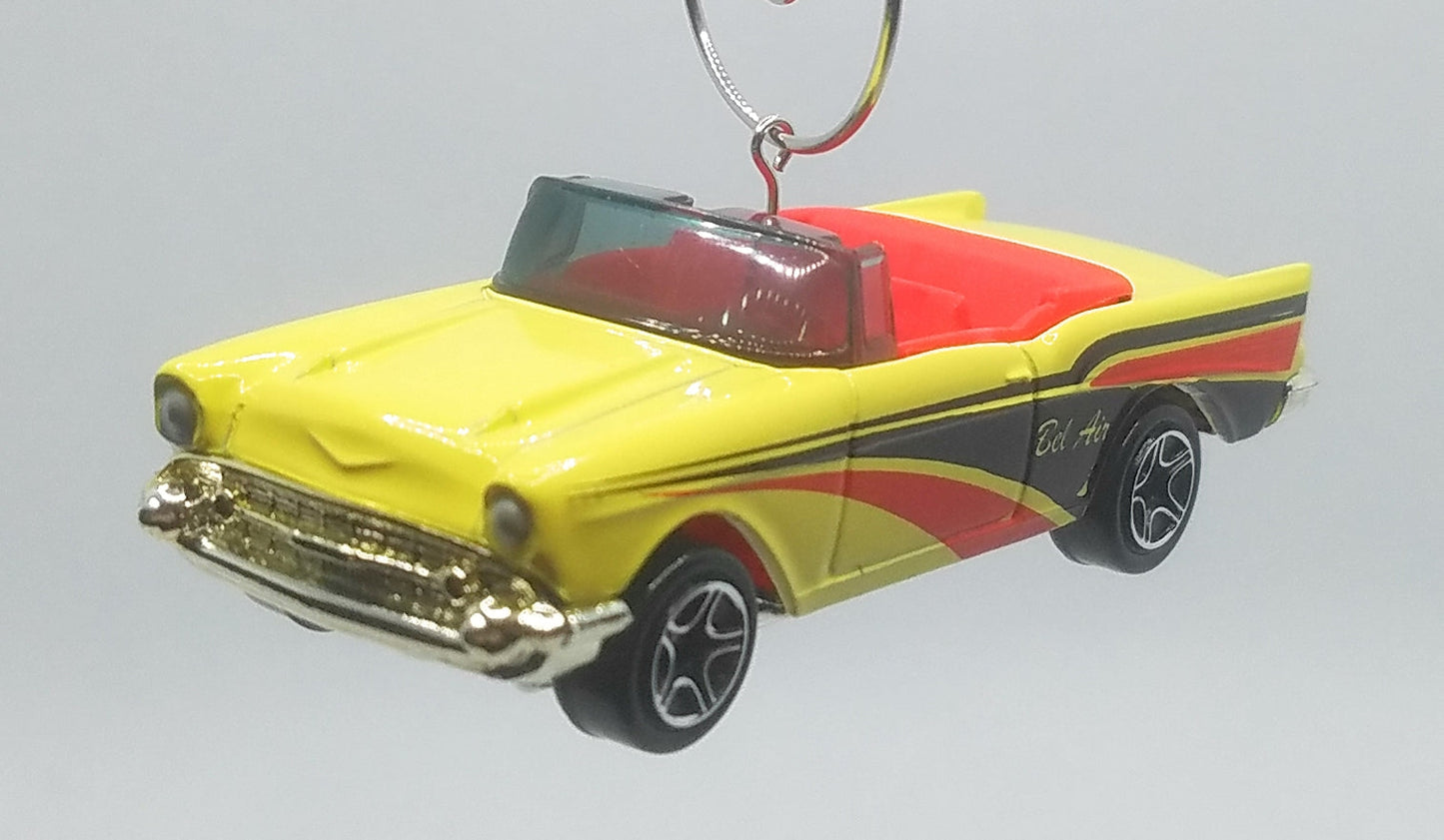 1957 Chevy Convertible Yellow Red Black Christmas Ornament