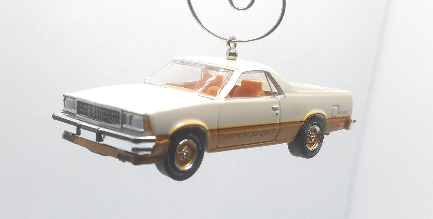1980 Chevy El Camino SS White Gold Christmas Ornament