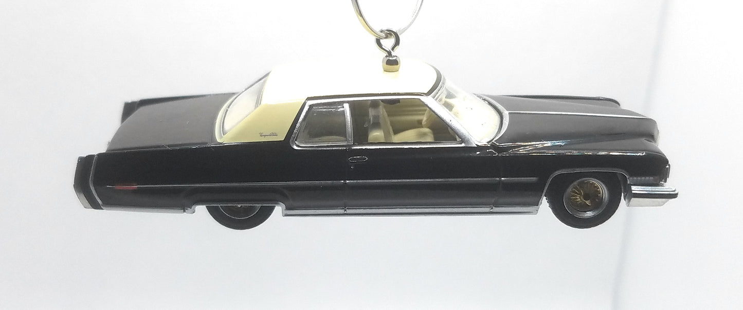 1973 Cadillac Coupe Deville Lowrider Black White Christmas Ornament