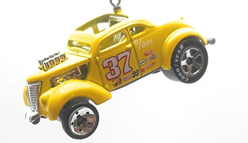 1937 Drag Racing Ford Coupe Yellow 37 Decal Christmas Ornament