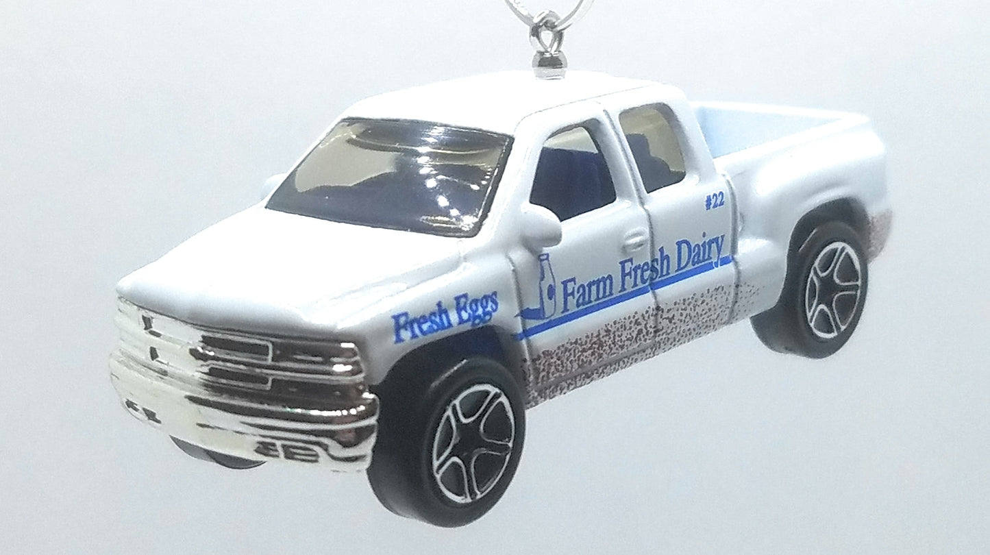 1999 Chevy Silverado Farm Fresh White Christmas Ornament