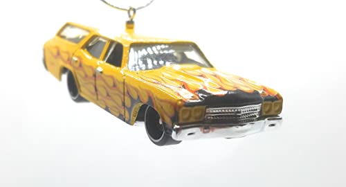 1970 Chevy Chevelle SS Wagon Yellow Black Flames Christmas Ornament