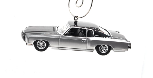 1972 Chevy Monte Carlo Silver Black Christmas Ornament