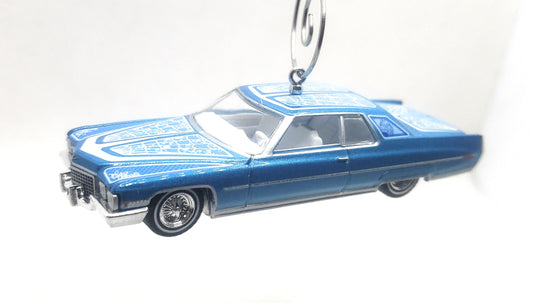 1972 Cadillac Coupe Deville Lowrider Blue Christmas Ornament